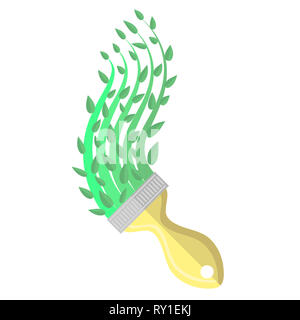 Pinsel und grüner Farbe. Frühling Konzept. Wachstum mit grünen Blättern. Stockfoto