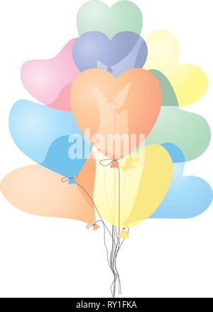 Farbige herzförmige Luftballons, Vector Illustration, keine Transparenz Stock Vektor