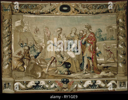 Aeneas Dido zeigt die Pläne für die befestigungsanlagen von Karthago, 1679. Giovanni Francesco Romanelli (Italienisch, 1610-1662), Michael Wauters (Flämisch, 1679). Gobelin-webart: Seide und Wolle; Gesamt: 416.4 x 563.6 cm (163 15/16 x 221 cm Stockfoto