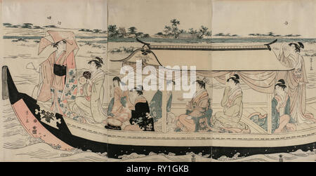 Frauen in einem Boot auf dem Sumida River, Anfang der 1790er Jahre. Eishi Chōbunsai (Japanisch, 1756-1829). Farbe holzschnitt; Blatt: 38,8 x 25,8 cm (15 1/4 x 10 3/16 in. Stockfoto