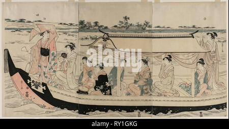 Frauen in einem Boot auf dem Sumida River, Anfang der 1790er Jahre. Eishi Chōbunsai (Japanisch, 1756-1829). Farbe holzschnitt; Blatt: 38,8 x 25,8 cm (15 1/4 x 10 3/16 in. Stockfoto