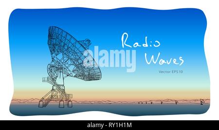 Radioteleskop Gerichte Antenne. Vektor Skizze zeichnen Stock Vektor