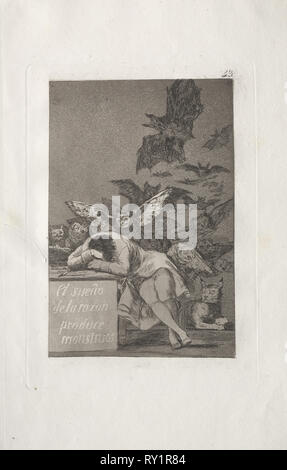 Caprichos: Der Schlaf der Vernunft gebiert Ungeheuer. Francisco de Goya (Spanisch, 1746-1828). Radierung und Aquatinta Stockfoto