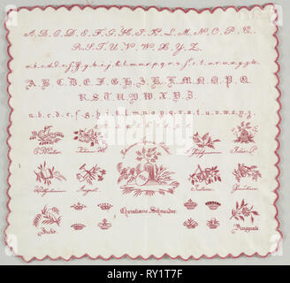 Sampler, 1831. Deutschland, Anfang des 19. Jahrhunderts. Bestickt Baumwolle; insgesamt: 34 x 36,5 cm (13 3/8 x 14 3/8 in Stockfoto