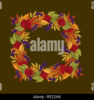 Quadratischen Rahmen der Blätter im Herbst. Kranz mit Herbstlaub,. Vector Illustration Stock Vektor