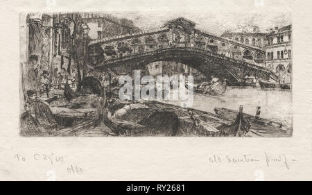 Die Rialto Brücke, Venedig, 1880. Otto H. Bacher (American, 1856-1909). Ätzen Stockfoto