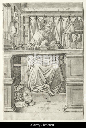 Der hl. Hieronymus in seiner Studie, C. 1510. Giovanni Antonio da Brescia (Italienisch), nach Filippino Lippi (Italienisch, 1457-1504). Gravur Stockfoto