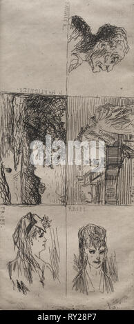 Fünf Studien. Honoré Daumier (Französisch, 1808-1879). Ätzen Stockfoto
