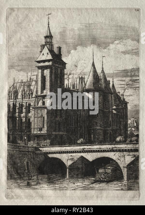 Radierungen von Paris: Der Clock Tower, 1852. Charles Meryon (Französisch, 1821-1868). Ätzen Stockfoto