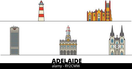 Australien, Adelaide flachbild Wahrzeichen Vector Illustration. Australien, Adelaide Linie Stadt mit berühmten reisen Sehenswürdigkeiten, Skyline, Design. Stock Vektor