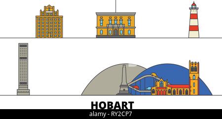 Australien, Hobart flachbild Wahrzeichen Vector Illustration. Australien, Hobart Linie Stadt mit berühmten reisen Sehenswürdigkeiten, Skyline, Design. Stock Vektor