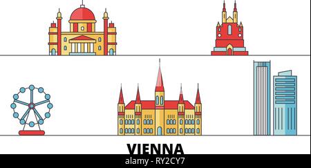 Österreich, Wien City Flat Wahrzeichen Vector Illustration. Österreich, Wien City Line Stadt mit berühmten reisen Sehenswürdigkeiten, Skyline, Design. Stock Vektor