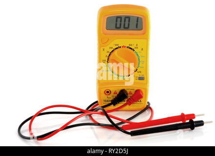 Gelbe Multimeter auf weißem Hintergrund - isoliert Stockfoto