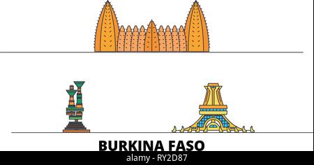 Burkina Faso flachbild Wahrzeichen Vector Illustration. Burkina Faso die Stadt mit dem berühmten reisen Sehenswürdigkeiten, Skyline, Design. Stock Vektor