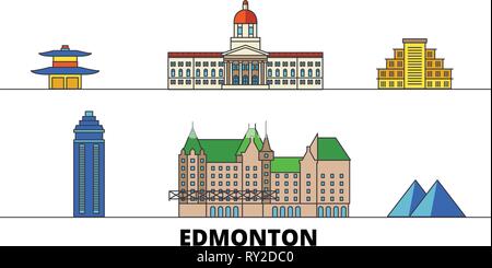 Kanada, Edmonton flachbild Wahrzeichen Vector Illustration. Kanada, Edmonton Linie Stadt mit berühmten reisen Sehenswürdigkeiten, Skyline, Design. Stock Vektor