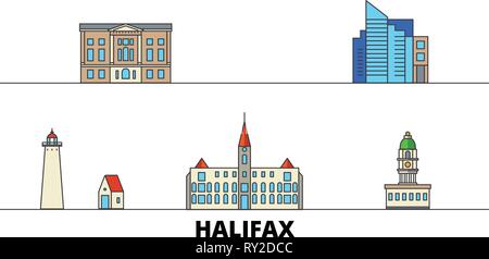 Kanada, Halifax flachbild Wahrzeichen Vector Illustration. Kanada, Halifax Linie Stadt mit berühmten reisen Sehenswürdigkeiten, Skyline, Design. Stock Vektor