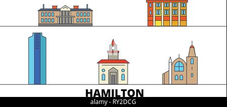 Kanada, Hamilton flachbild Wahrzeichen Vector Illustration. Kanada, Hamilton Linie Stadt mit berühmten reisen Sehenswürdigkeiten, Skyline, Design. Stock Vektor