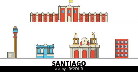 Chile, Santiago flach Wahrzeichen Vector Illustration. Chile, Santiago die Stadt mit dem berühmten reisen Sehenswürdigkeiten, Skyline, Design. Stock Vektor