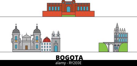 Kolumbien, Bogota flachbild Wahrzeichen Vector Illustration. Kolumbien, Bogota Linie Stadt mit berühmten reisen Sehenswürdigkeiten, Skyline, Design. Stock Vektor