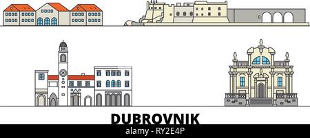 Kroatien, Dubrovnik flachbild Wahrzeichen Vector Illustration. Kroatien, Dubrovnik die Stadt mit dem berühmten reisen Sehenswürdigkeiten, Skyline, Design. Stock Vektor