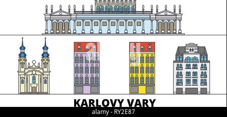 Tschechische Republik, Karlovy Vary flachbild Wahrzeichen Vector Illustration. Tschechien, Karlsbad die Stadt mit dem berühmten reisen Sehenswürdigkeiten, Skyline, Design. Stock Vektor