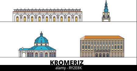 Tschechische Republik, Kromeriz flachbild Wahrzeichen Vector Illustration. Tschechische Republik, Kromeriz Linie Stadt mit berühmten reisen Sehenswürdigkeiten, Skyline, Design. Stock Vektor