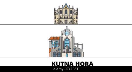 Tschechische Republik, Kutna Hora flachbild Wahrzeichen Vector Illustration. Tschechische Republik, Kutna Hora Linie Stadt mit berühmten reisen Sehenswürdigkeiten, Skyline, Design. Stock Vektor