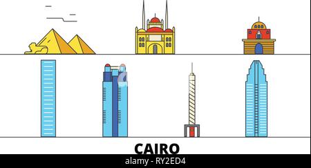 Ägypten, Kairo flachbild Wahrzeichen Vector Illustration. Ägypten, Kairo die Stadt mit dem berühmten reisen Sehenswürdigkeiten, Skyline, Design. Stock Vektor