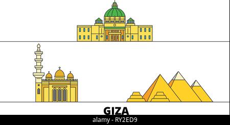 Ägypten, Gizeh flachbild Wahrzeichen Vector Illustration. Ägypten, Gizeh Linie Stadt mit berühmten reisen Sehenswürdigkeiten, Skyline, Design. Stock Vektor