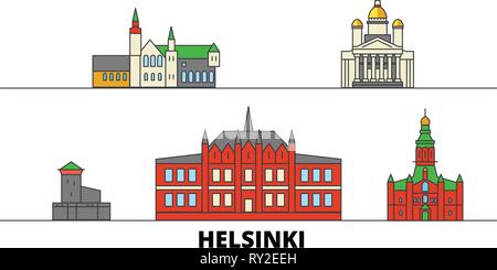 Finnland, Helsinki flachbild Wahrzeichen Vector Illustration. Finnland, Helsinki, der Stadt mit den berühmten reisen Sehenswürdigkeiten, Skyline, Design. Stock Vektor