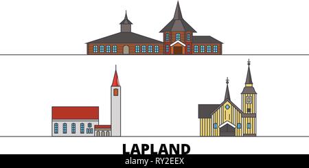 Finnland, Lappland flachbild Wahrzeichen Vector Illustration. Finnland, Lappland, die Stadt mit dem berühmten reisen Sehenswürdigkeiten, Skyline, Design. Stock Vektor