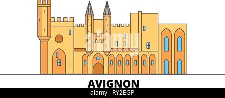 Frankreich, Avignon flachbild Sehenswürdigkeit Sehenswürdigkeiten Vector Illustration. Frankreich, Avignon Wahrzeichen der Stadt mit dem berühmten reisen Sehenswürdigkeiten, Skyline, Design. Stock Vektor