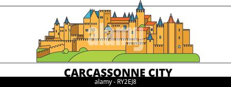 Frankreich, Carcassonne City Flat Wahrzeichen Vector Illustration. Frankreich, Carcassonne die Stadt mit dem berühmten reisen Sehenswürdigkeiten, Skyline, Design. Stock Vektor