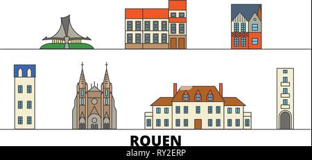 Frankreich, Rouen flachbild Wahrzeichen Vector Illustration. Frankreich, Rouen, die Stadt mit dem berühmten reisen Sehenswürdigkeiten, Skyline, Design. Stock Vektor