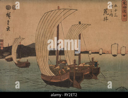 Segelboote, 1839-1864. Ichiryusai Hiroshige II (Japanisch, 1826-1869). Farbe holzschnitt; Blatt: 22,6 x 16,8 cm (8 7/8 x 6 5/8 in Stockfoto