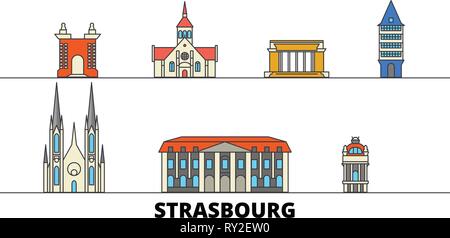 Frankreich, Straßburg flachbild Wahrzeichen Vector Illustration. Frankreich, Straßburg, die Stadt mit dem berühmten reisen Sehenswürdigkeiten, Skyline, Design. Stock Vektor