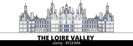 Frankreich, das Tal der Loire flachbild Wahrzeichen Vector Illustration. Frankreich, das Tal der Loire Die Stadt mit dem berühmten reisen Sehenswürdigkeiten, Skyline, Design. Stock Vektor