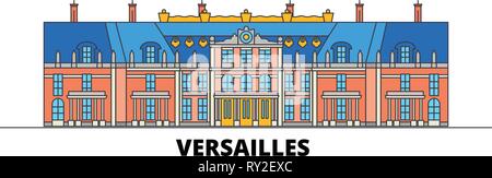 Frankreich, Versailles flachbild Wahrzeichen Vector Illustration. Frankreich, Versailles die Stadt mit dem berühmten reisen Sehenswürdigkeiten, Skyline, Design. Stock Vektor