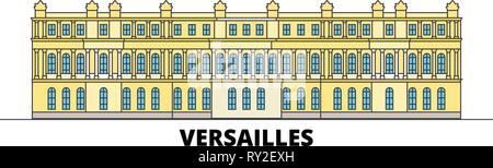 Frankreich, Versailles flachbild Sehenswürdigkeit Sehenswürdigkeiten Vector Illustration. Frankreich, Versailles, Wahrzeichen der Stadt mit dem berühmten reisen Sehenswürdigkeiten, Skyline, Design. Stock Vektor