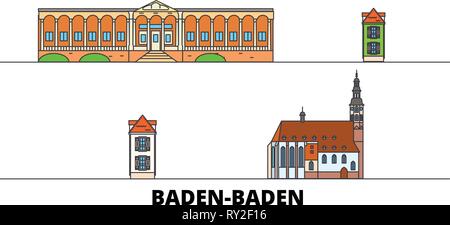 Deutschland, Baden Baden flachbild Wahrzeichen Vector Illustration. Deutschland, Baden Baden die Stadt mit dem berühmten reisen Sehenswürdigkeiten, Skyline, Design. Stock Vektor