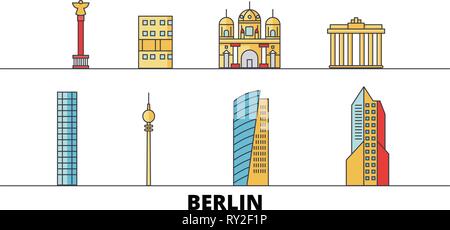 Deutschland, Berlin City Flat Wahrzeichen Vector Illustration. Deutschland, Berlin City Line Stadt mit berühmten reisen Sehenswürdigkeiten, Skyline, Design. Stock Vektor