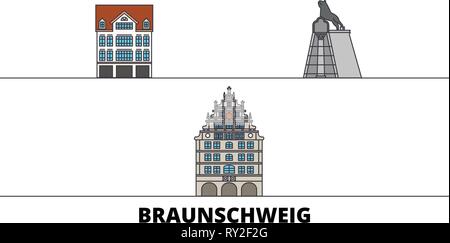 Deutschland, Braunschweig flachbild Wahrzeichen Vector Illustration. Deutschland, Braunschweig die Stadt mit dem berühmten reisen Sehenswürdigkeiten, Skyline, Design. Stock Vektor