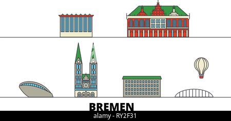 Deutschland, Bremen flachbild Wahrzeichen Vector Illustration. Deutschland, Bremen die Stadt mit dem berühmten reisen Sehenswürdigkeiten, Skyline, Design. Stock Vektor