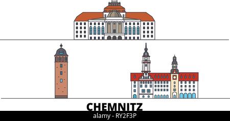 Deutschland, Chemnitz flachbild Wahrzeichen Vector Illustration. Deutschland, Chemnitz, die Stadt mit dem berühmten reisen Sehenswürdigkeiten, Skyline, Design. Stock Vektor