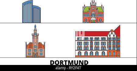 Deutschland, Dortmund flachbild Wahrzeichen Vector Illustration. Deutschland, Dortmund die Stadt mit dem berühmten reisen Sehenswürdigkeiten, Skyline, Design. Stock Vektor