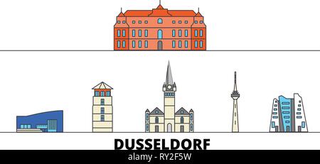 Deutschland, Düsseldorf flachbild Wahrzeichen Vector Illustration. Deutschland, Düsseldorf die Stadt mit dem berühmten reisen Sehenswürdigkeiten, Skyline, Design. Stock Vektor