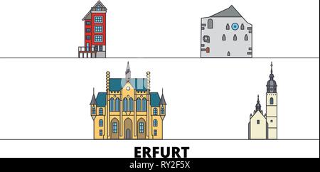 Deutschland, Erfurt flachbild Wahrzeichen Vector Illustration. Deutschland, Erfurt die Stadt mit dem berühmten reisen Sehenswürdigkeiten, Skyline, Design. Stock Vektor