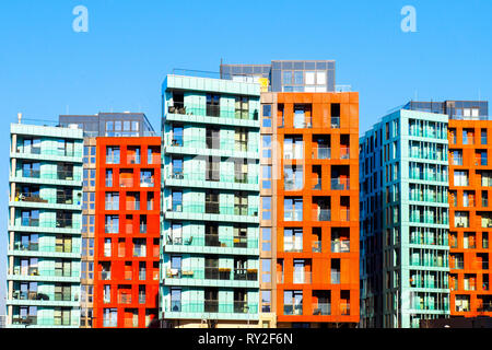 Modernes Apartment Gebäude in Enderby Wharf, Greenwich - South East London, England Stockfoto