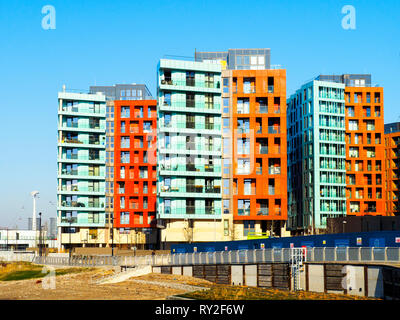 Modernes Apartment Gebäude in Enderby Wharf, Greenwich - South East London, England Stockfoto