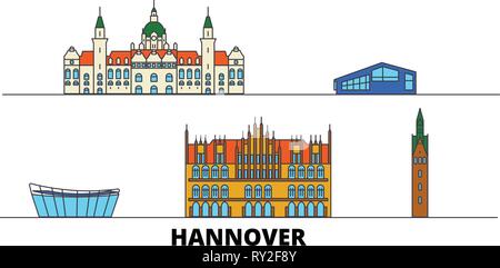 Deutschland, Hannover flachbild Wahrzeichen Vector Illustration. Deutschland, Hannover die Stadt mit dem berühmten reisen Sehenswürdigkeiten, Skyline, Design. Stock Vektor